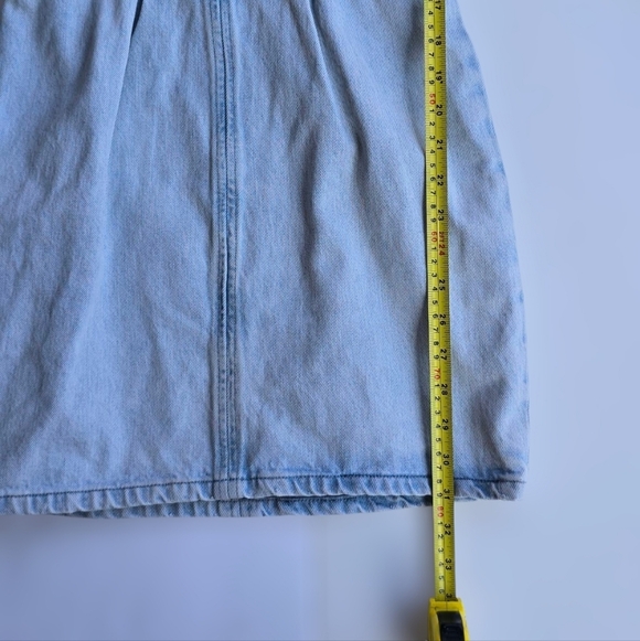 Zara Light Blue Pleated Denim Mini Dress Elbow Length Puff balloon Sleeves - Picture 12 of 16